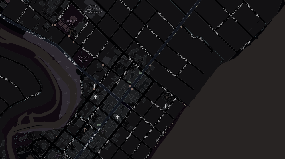 Map of downtown Oakville showing the VentureX studio on Lakeshore Road East